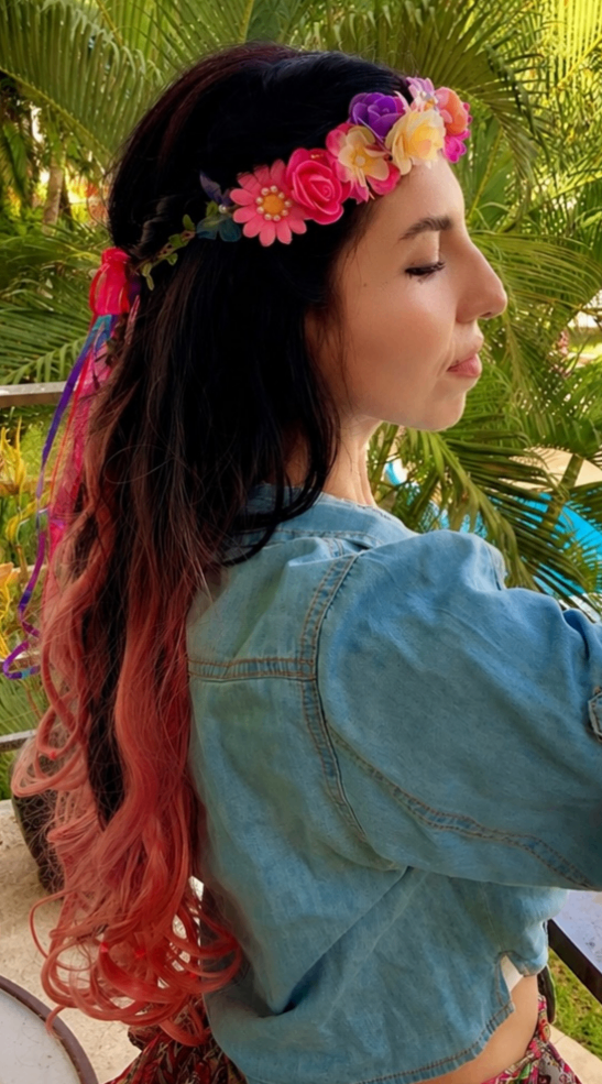 Model wearing a handmade flower crown
